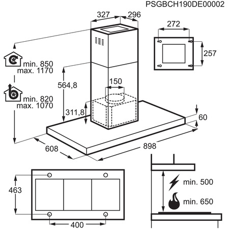 Hota incorporabila decorativa Electrolux EFI739X, Putere de absorbtie 740 mc/h, 1 motor, 90 cm, Conectivitate plita, Functie Breeze, Inox