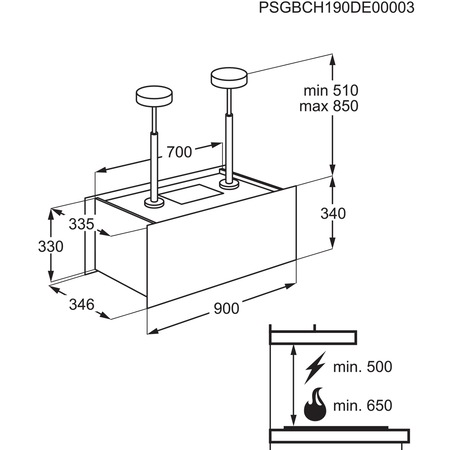Hota incorporabila decorativa Electrolux KFIA19R, Putere de absorbtie 700 mc/h, 1 motor, 90 cm, Conectivitate plita, Functie Breeze, Negru rustic