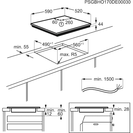 Plita incorporabila Electrolux EIS62443, Inductie, 4 zone gatit, Touch control, Conectivitate hota, 60 cm, Negru