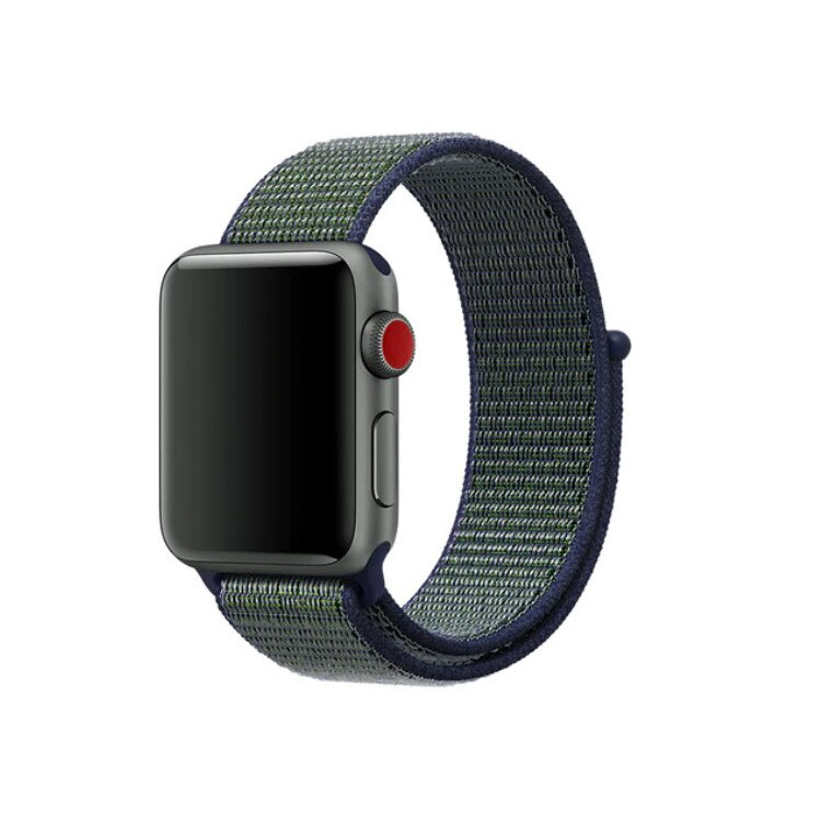 Curea material textil, Compatibila cu Apple Watch 1/2/3/4, Bratara Sport cu arici, 44mm, Albastru-Verde
