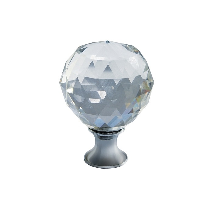 Buton modern pentru mobilier CRPA, crom lucios + cristal transparent D: 20 mm