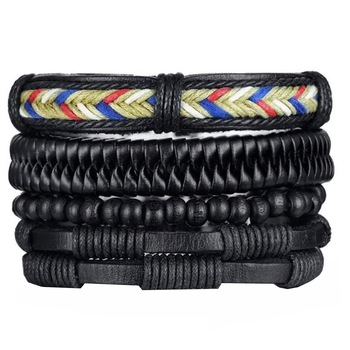 Set 4 bratari din piele impletita handmade Vintage Wrap , bratara ajustabila din piele si aliaj - Phuture Set 4 bratari din piele impletita handmade Vintage Wrap , bratara ajustabila din piele si aliaj - Phuture