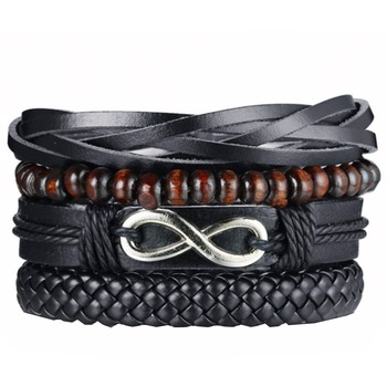 Set 4 bratari din piele impletita handmade Punk Beaded, bratara ajustabila din piele si aliaj aluminiu - Phuture Set 4 bratari din piele impletita handmade Punk Beaded, bratara ajustabila din piele si aliaj aluminiu - Phuture