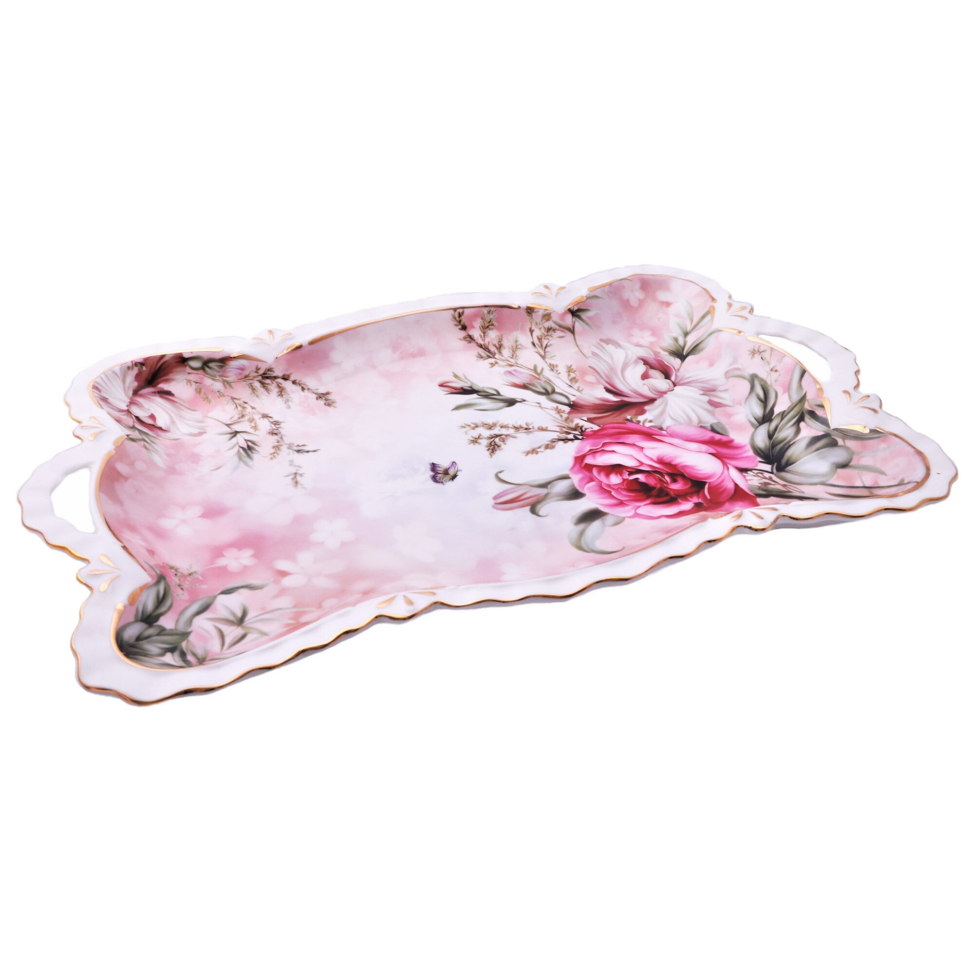 Tava de portelan cu manere, Luxury, imprimeuri florale, P