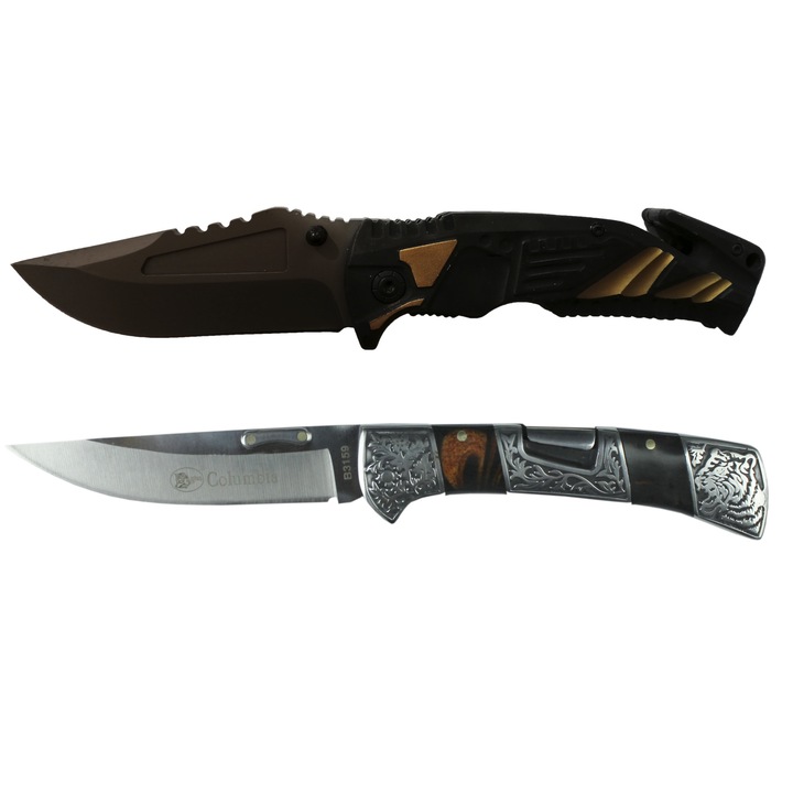 Set 2 bricege-Cutit tip Briceag militar, army, delta force,20.50 cm+Cutit tip Briceag cu model elegant ,de buzunar, 21.5 cm,insertie maro,clema prindere pe centura