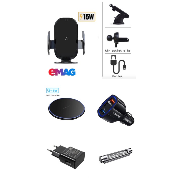 5 darabos készlet: Automata SMART érzékelős autós töltő, gyors vezeték nélküli töltők iPhone 8, xs, xsmax, samsung, s10, s8, s9, note8,9 + vezeték nélküli gyorstöltő pad, + hálózati gyorstöltő, + gyors autós töltő + autó ideiglenes parkoló , S6 új