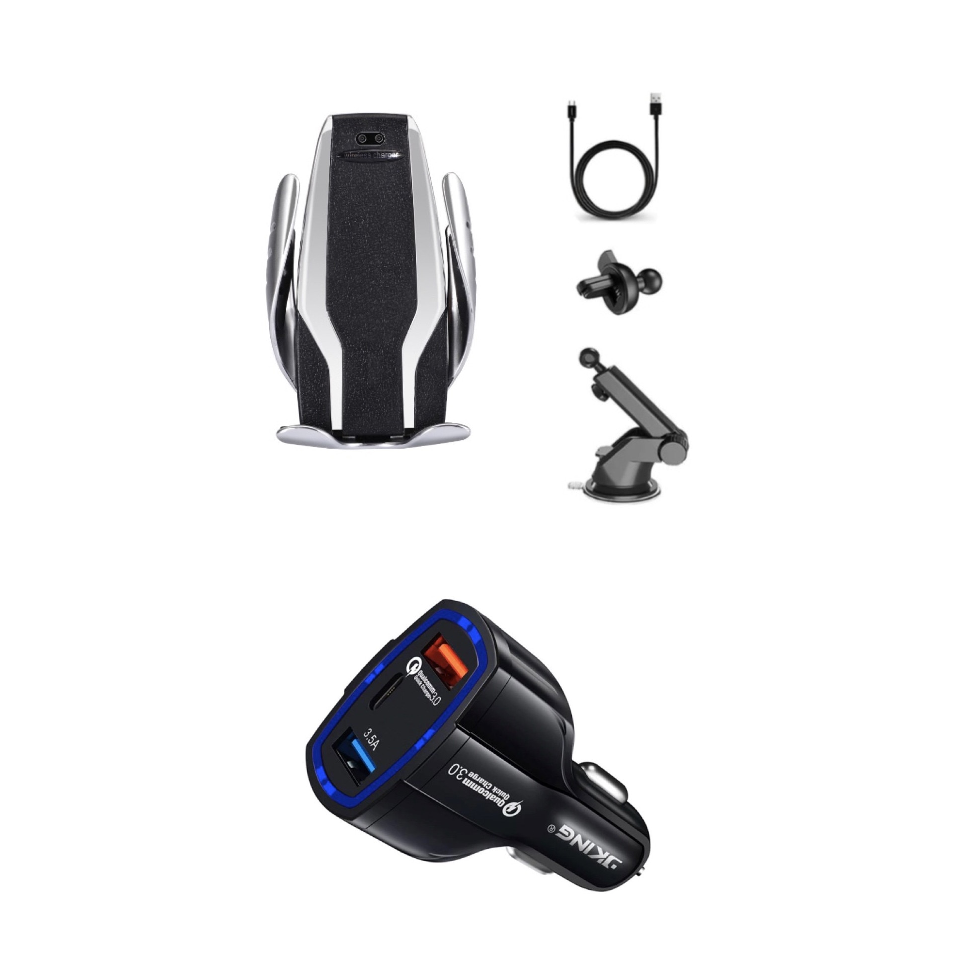 Incarcator Auto, Deluxe S6 New Model, Automatic sensor, fast wireless charge 10W , prindere grila ventilatie+Ventuza, negru +fast car chargers 12V/3.5A, Set