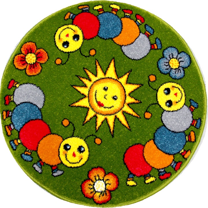 Килим Колибри, Кръгъл, Детски 11080, 67x67 см, 2300 гр/м2 Зелен/Жълт