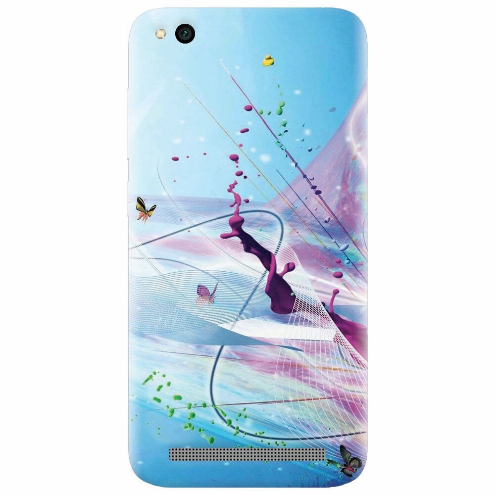 Husa silicon pentru Xiaomi Redmi 5A, Artistic Paint Splash Purple Butterflies