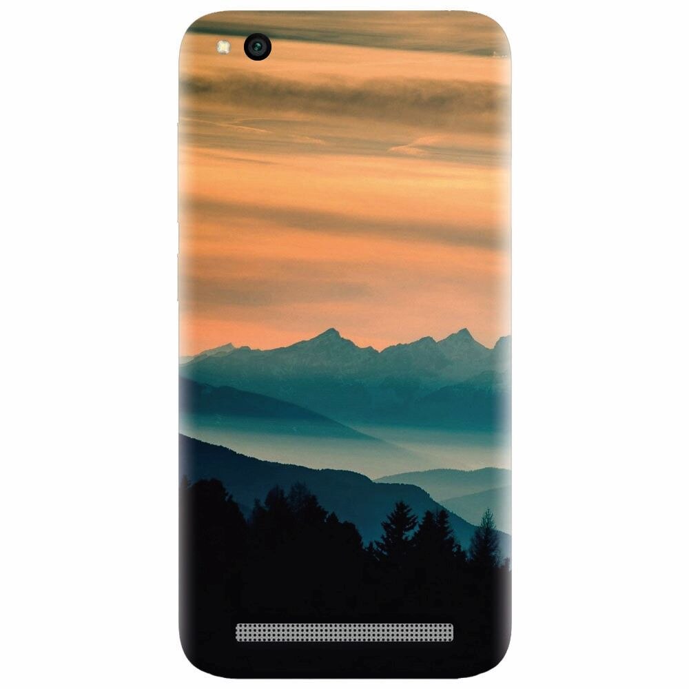 Husa silicon pentru Xiaomi Redmi 5A, Blue Mountains Orange Clouds Sunset Landscape