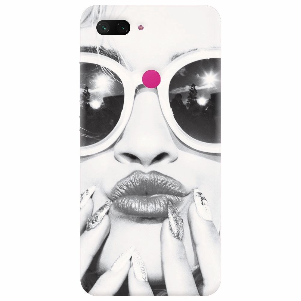 Husa silicon pentru Xiaomi Mi 8 Lite, Black And White Portrait Blonde Model In Fashion Sunglasses