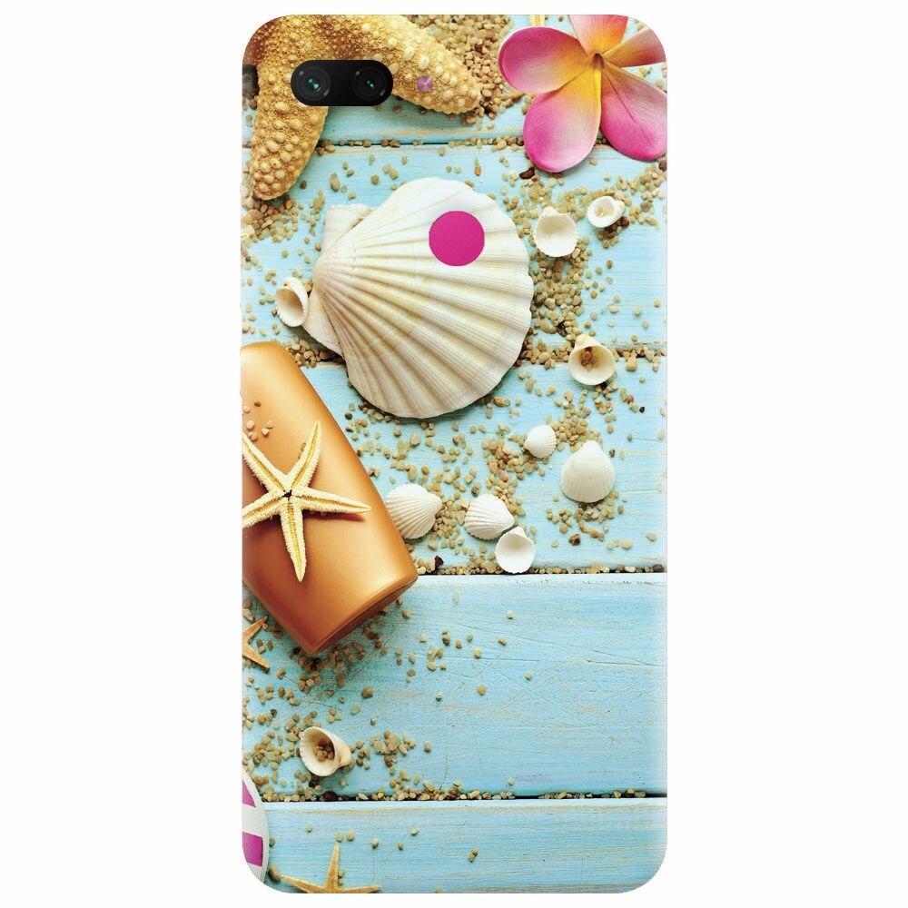 Husa silicon pentru Xiaomi Mi 8 Lite, Blue Wood Seashells Sea Star