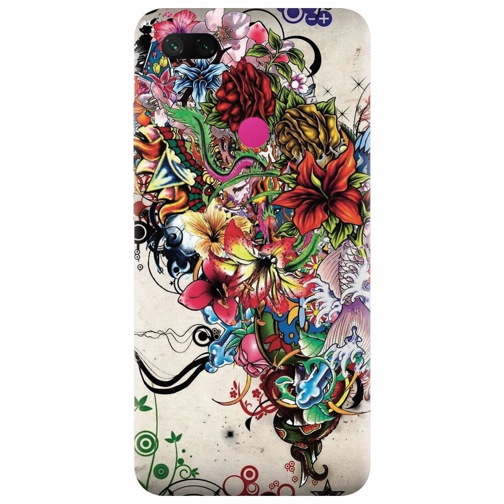 Husa silicon pentru Xiaomi Mi 8 Lite, Abstract Flowers Tattoo Illustration