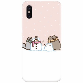 Husa silicon pentru Xiaomi Mi 8 Pro, Cat And Snowman Husa silicon pentru Xiaomi Mi 8 Pro, Cat And Snowman