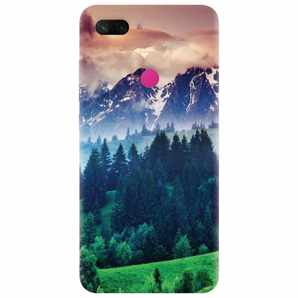 Husa silicon pentru Xiaomi Mi 8 Lite, Forest Hills Snowy Mountains And Sunset Clouds
