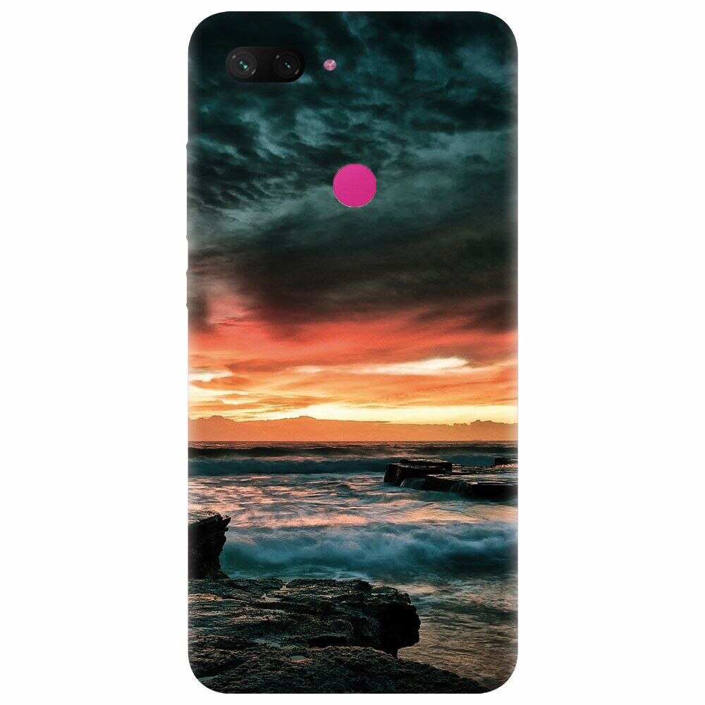 Husa silicon pentru Xiaomi Mi 8 Lite, Dramatic Rocky Beach Shore Sunset