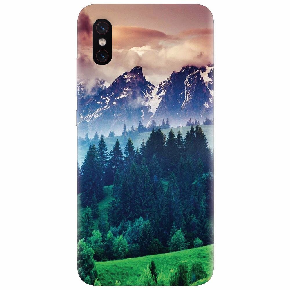 Husa silicon pentru Xiaomi Mi 8 Pro, Forest Hills Snowy Mountains And Sunset Clouds