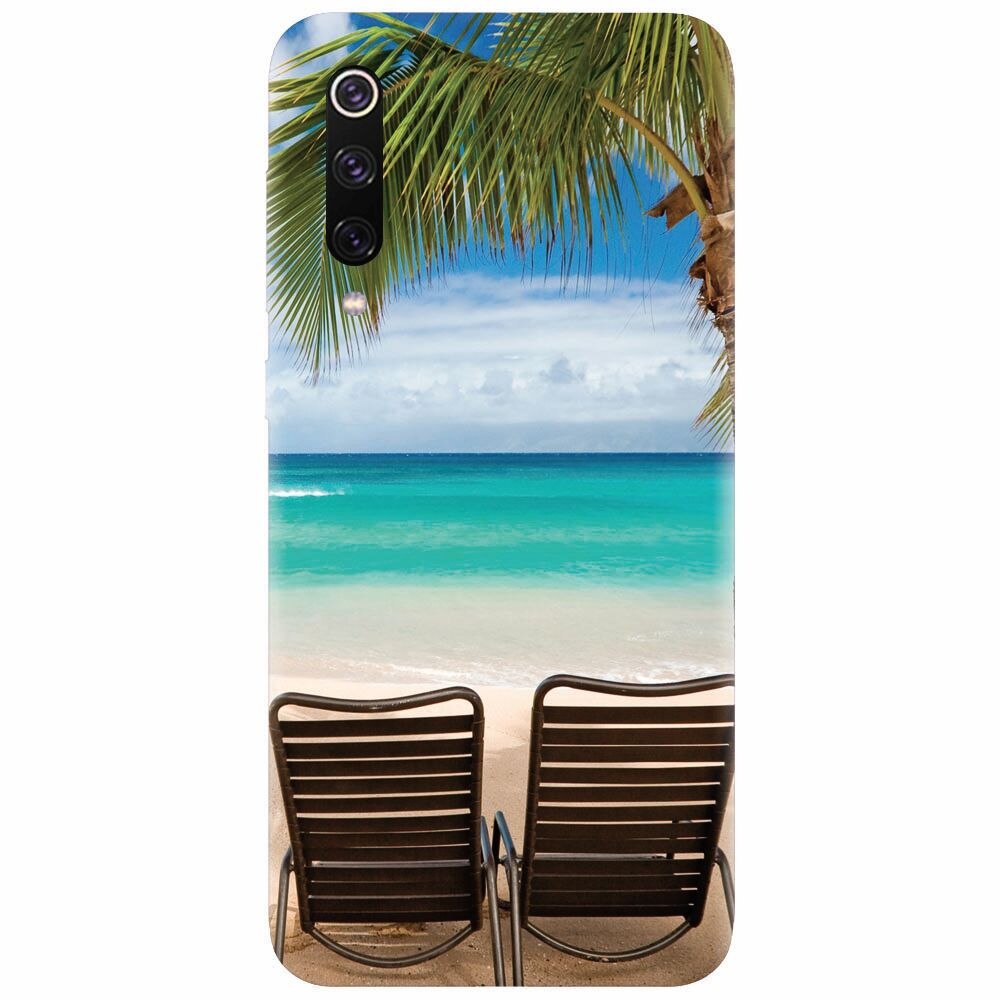 Husa silicon pentru Xiaomi Mi 9, Beach Chairs Palm Tree Seaside