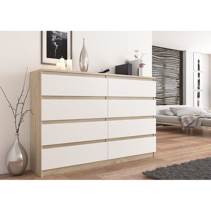 Komód 8 fiókos 120 cm sonoma mix