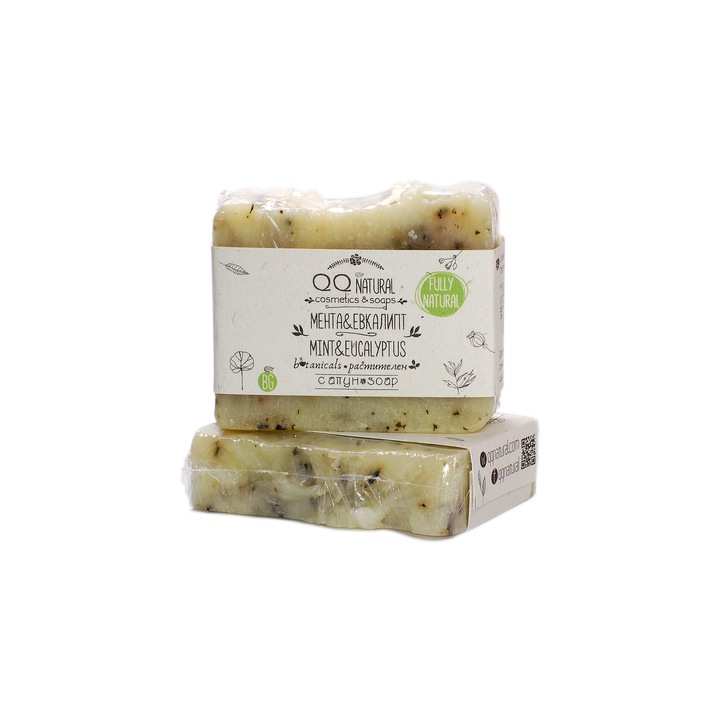 Натурален сапун “Мента и евкалипт“ за лице и тяло с кокосово масло, 95 гр /QQ natural cosmetics & soaps/