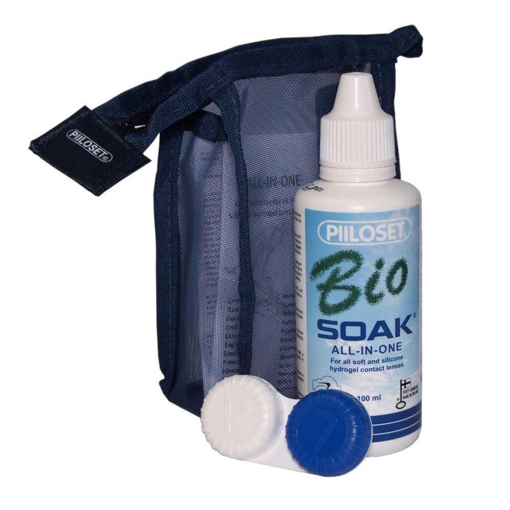 Solutie intretinere lentile de contact BioSoak, cu suport si borseta, 100 ml