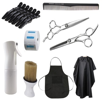 Set complet pentru frizerie coafor cu pulverizator automat, foarfece tuns si filat, pamatuf, manta SF04 Set complet pentru frizerie coafor cu pulverizator automat, foarfece tuns si filat, pamatuf, manta SF04