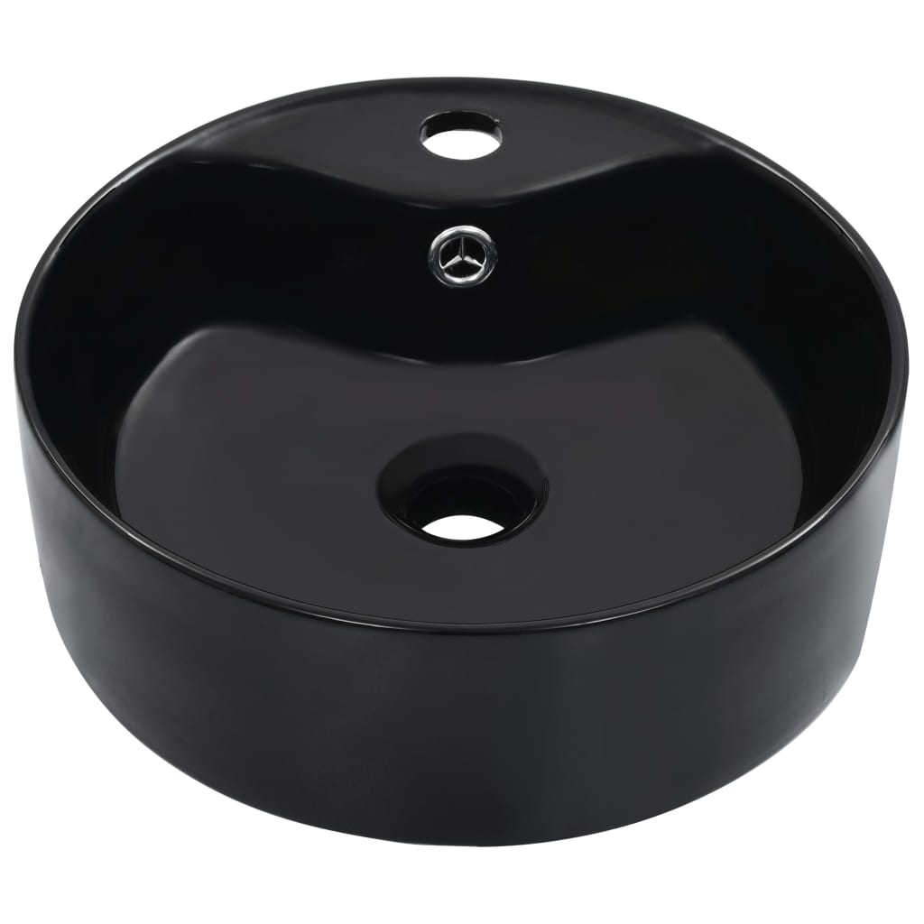 Lavoar ceramic rotund, vidaXL, 36x13 cm, Negru