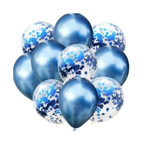 Set 10 baloane transparente cu confetti albastru 30cm