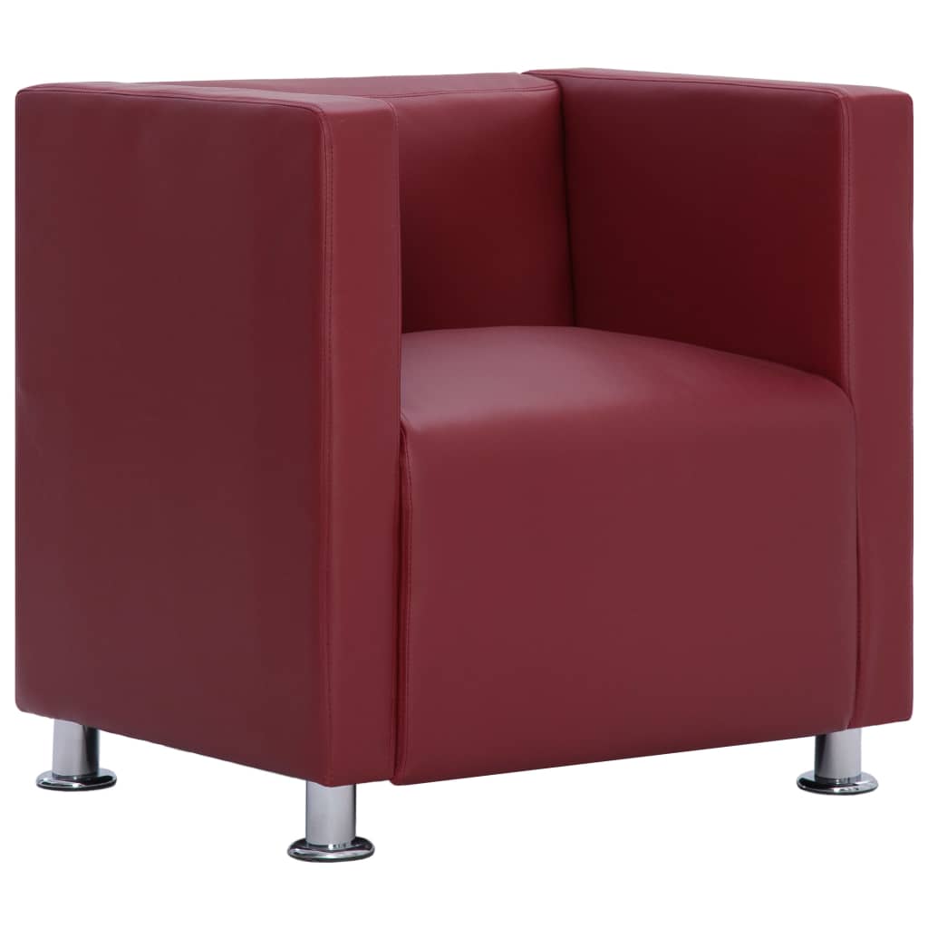 Fotoliu cubic, vidaXL, Piele ecologica, Grena, 69 x 54 x 71 cm