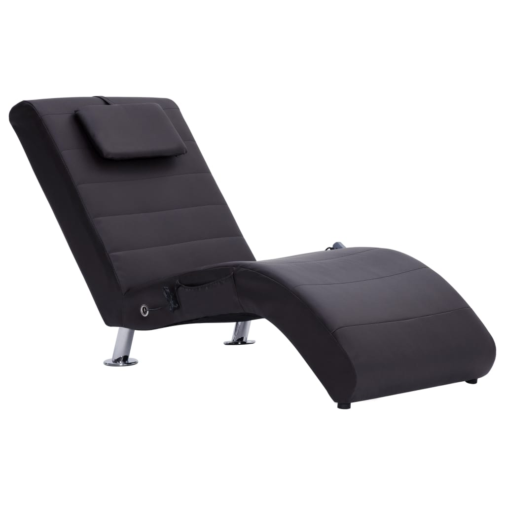 Fototiu tip sezlong cu perna si zona masaj, vidaXL, Piele artificiala, Maro, 144x59 x 79 cm