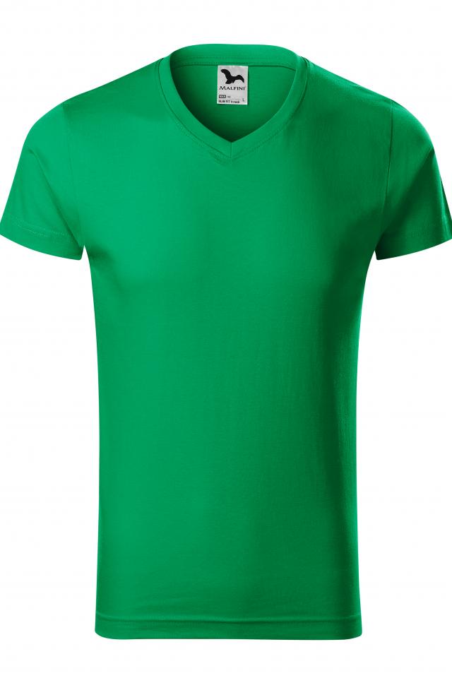 Tricou pentru barbati Slim Fit V-neck, Verde Mediu