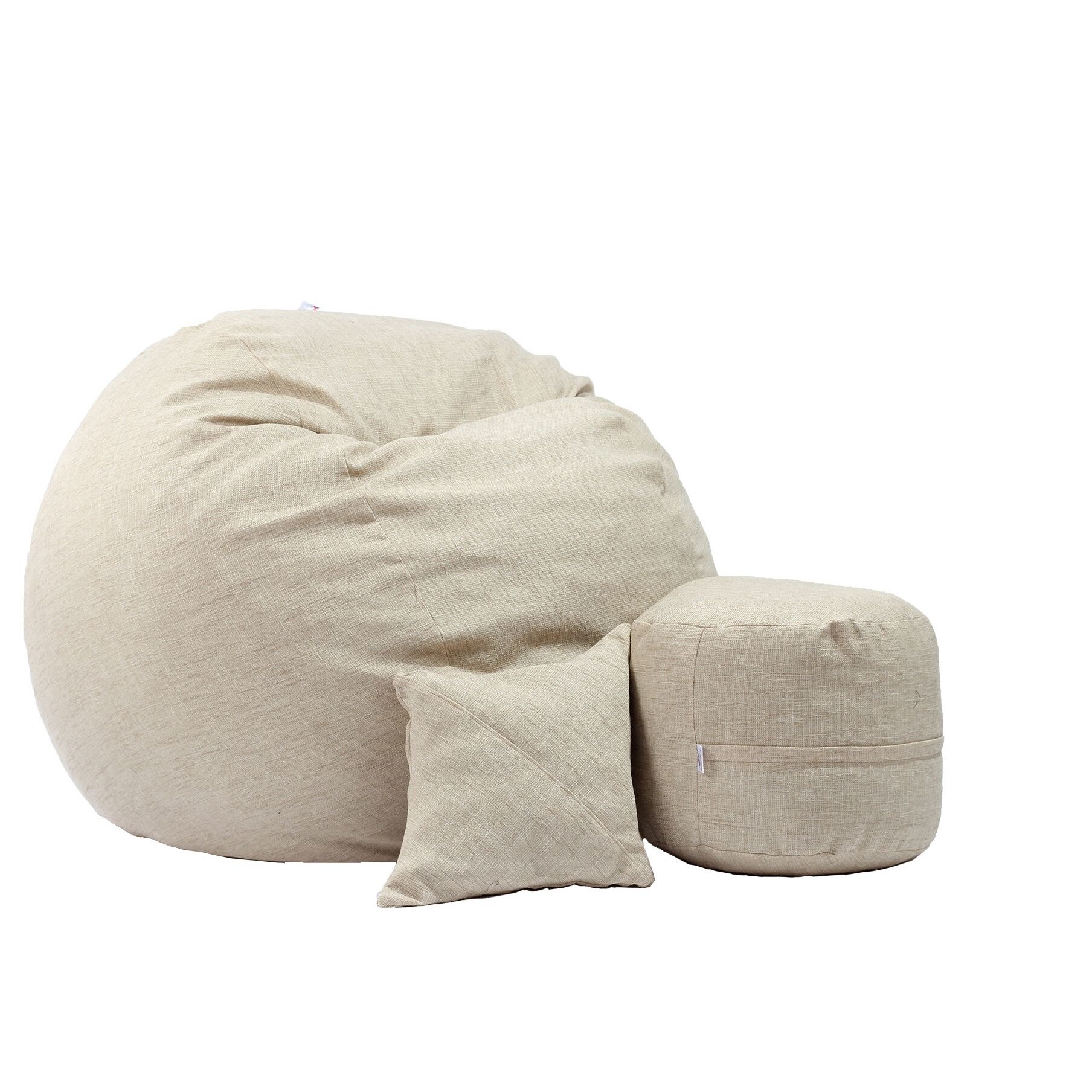 Fotoliu Pufrelax Set King Size + Otoman + Perna decorativa - Beige Brulee (Gama Premium Rustic) umplut cu fulgi de burete memory mix