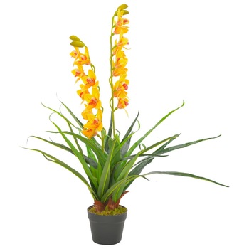 Planta artificiala orhidee cu ghiveci, vidaXL, Plastic, 90 cm, Galben Planta artificiala orhidee cu ghiveci, vidaXL, Plastic, 90 cm, Galben