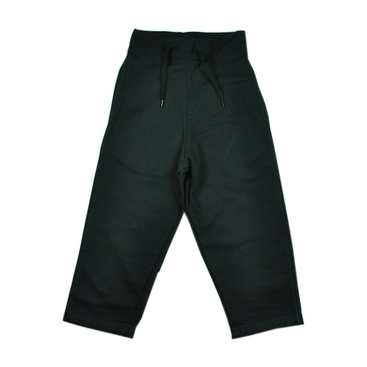 Черен, памучен детски топъл панталон - 98