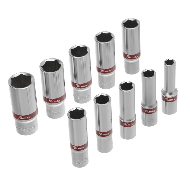 Set capete tubulare prelungite, 3/8", hexagonale, 10 buc, 8-19 mm, MTX