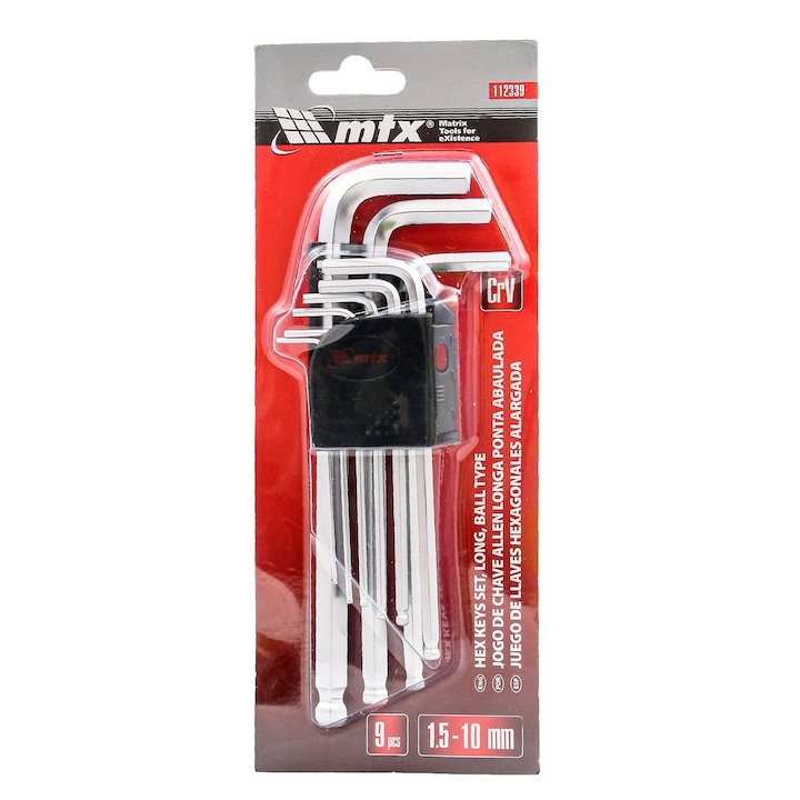 Set chei imbus, hex, 1,5-10 mm, 9 buc, alungite, cu cap sferic, MTX