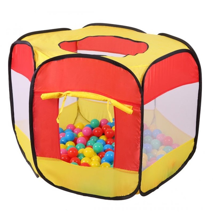Cort de joaca pentru copii IDL Sweet Summer Fun ce garanteaza ore intregi de distractie, Dimensiune : 70cm Inaltime x 90 latime x 90 lungime, Usor de asamblat si montat, Fabricat din material sintectic si durabil alaturi de 100 BILE