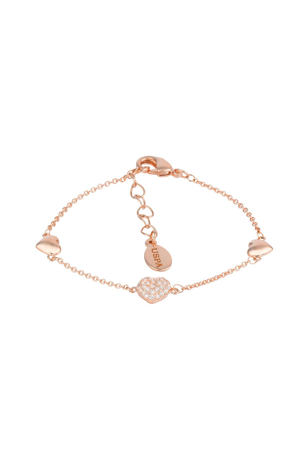U.S. Polo Assn., Bratara decorata cu pandantive in forma de inima, Auriu rose