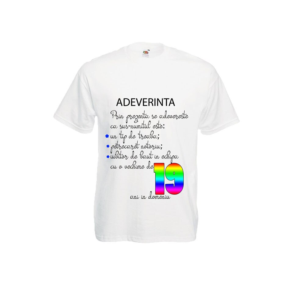 Tricou barbatesc Fruit of the loom mesaj aniversare 19 ani ieftin alb, M