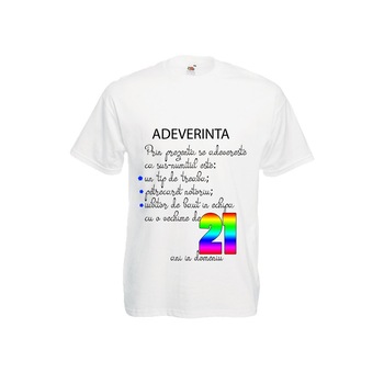 Tricou barbatesc Fruit of the loom personalizat mesaj haios aniversare 21 ani adeverinta alb, XL Tricou barbatesc Fruit of the loom personalizat mesaj haios aniversare 21 ani adeverinta alb, XL
