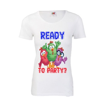 Tricou dama Fruit of the loom haios mesaj Ready to party alb, 2XL Tricou dama Fruit of the loom haios mesaj Ready to party alb, 2XL
