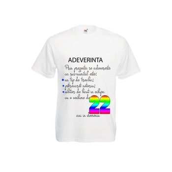 Tricou barbatesc Fruit of the loom Adeverinta 22 ani cadou aniversare haios ieftin alb, L Tricou barbatesc Fruit of the loom Adeverinta 22 ani cadou aniversare haios ieftin alb, L