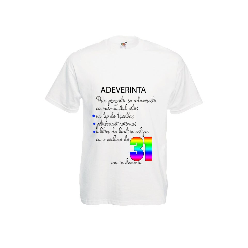 Tricou barbatesc Fruit of the loom aniversar Adeverinta 31 ani alb, M