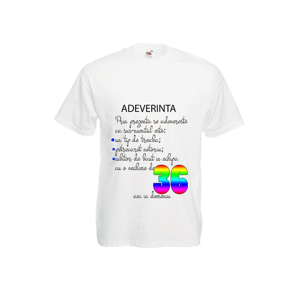 Tricou barbatesc Fruit of the loom aniversar imprimeu Adeverinta 36 alb, 2XL