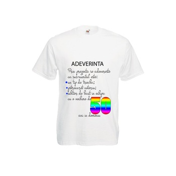 Tricou Fruit of the loom fibra naturala barbatesc personalizat imprimeu aniversar Adeverinta 50 ani alb, L Tricou Fruit of the loom fibra naturala barbatesc personalizat imprimeu aniversar Adeverinta 50 ani alb, L