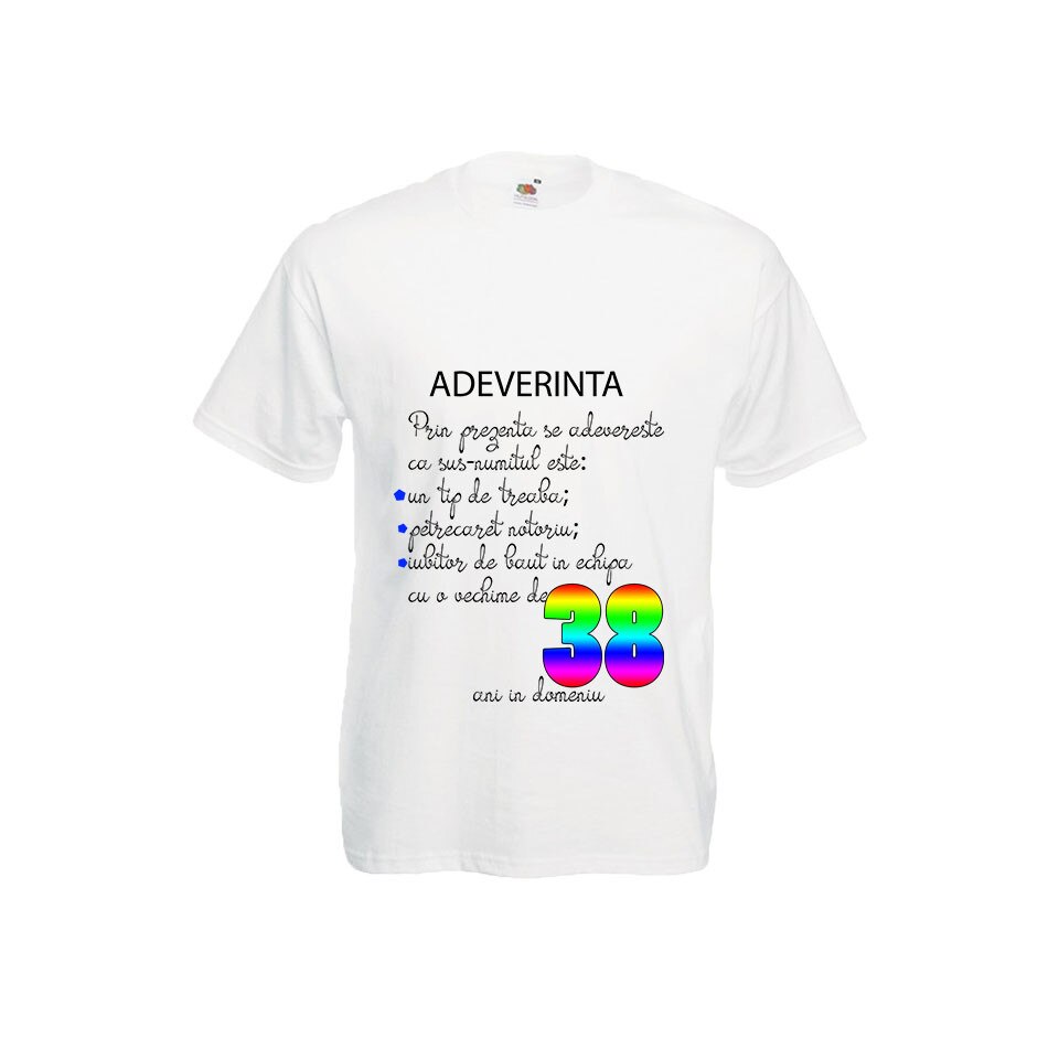 Tricou Fruit of the loom aniversar barbatesc imprimeu Adeverinta 38 ani ab, XL