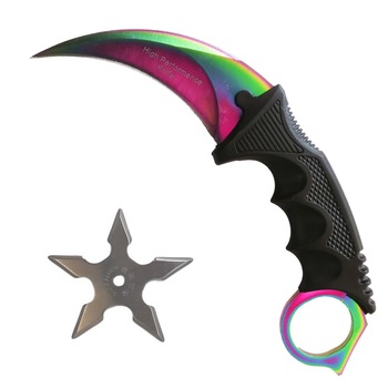 Set-Stea Ninja, aruncat la tinta cu 5 colturi, samurai, silver, husa inclusa+Cutit Briceag Karambit CS:GO, multicolor,fade, plus teaca si snur Set-Stea Ninja, aruncat la tinta cu 5 colturi, samurai, silver, husa inclusa+Cutit Briceag Karambit CS:GO, multicolor,fade, plus teaca si snur