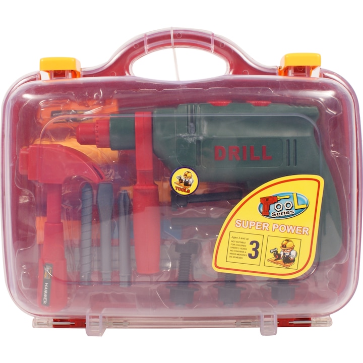 Regio (59582) piros műanyag fúrógép és szerszám készlet bőröndben