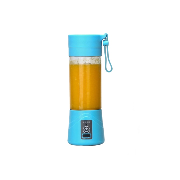 Gonga turmixgép, Hordozható, 380 ml, USB töltéssel, Kék