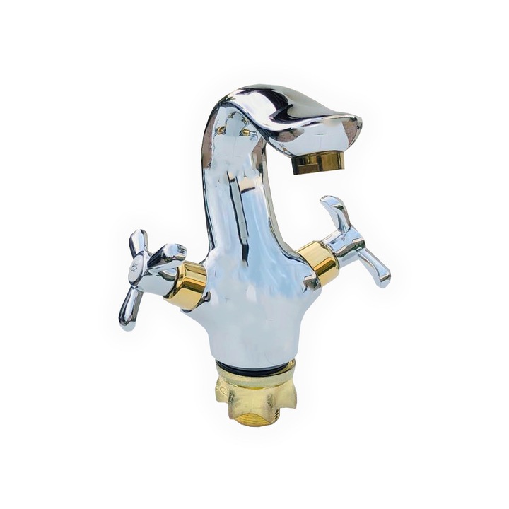 Baterie lavoar ,dubla comanda ,finisaj cromat cu auriu